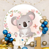 Aperturee - Pink Floral Kangaroo Round Baby Shower Backdrop